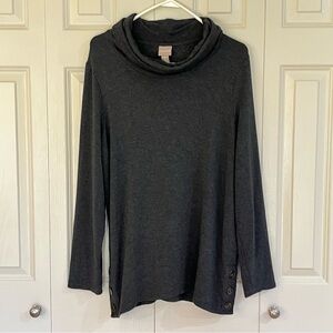 Chico's Charcoal Gray Cowl Neck Long Sleeve Sweater Size Large